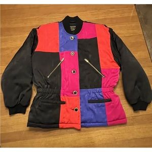 Mulberry Street Coat Womens Vintage Retro Jacket 80's 90's Sz Large Red Multi
